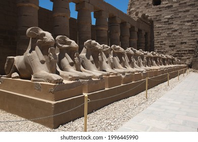 Alley Of Sphinx Sheep. Karnak Temple. Ancient Egypt. New Kingdom Architecture