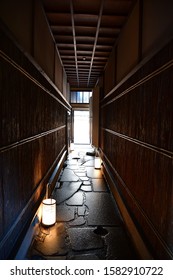 An Alleyway In Kyoto Illuminated By A Few Lanterns.   Kyoto Japan
