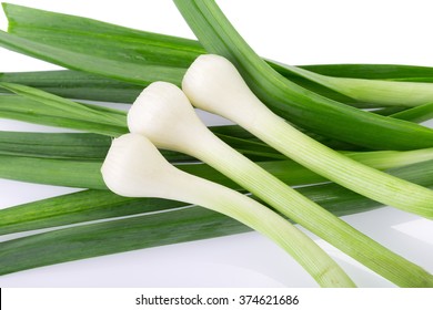 Allium Porrum On White Background.