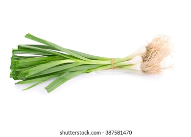 Allium Porrum On White Background.