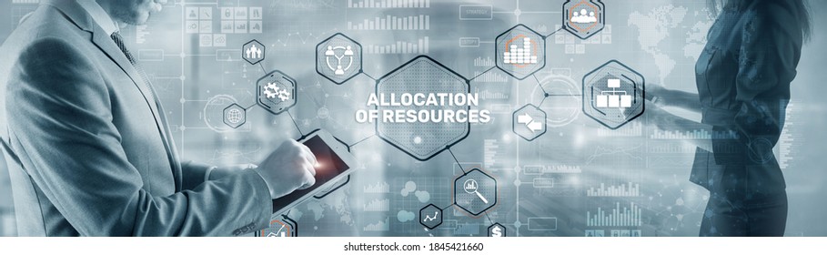 Allocation Of Resources Concept On Virtual 3D Screen. Strategic Planning.