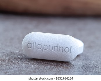 Allopurinol Tablet Close Up Of Drug Medication Used To Decrase High Blood Uric Acid Levels And To Prevent Gout And Kidney Stones And In Chemotherapy