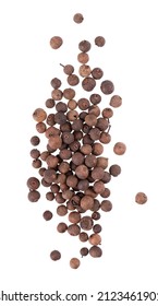 Allspice Pile Isolated On White Background. Jamaican Pepper, Pimento Berry, Allspice Peppercorns Or Myrtle Pepper. Top View