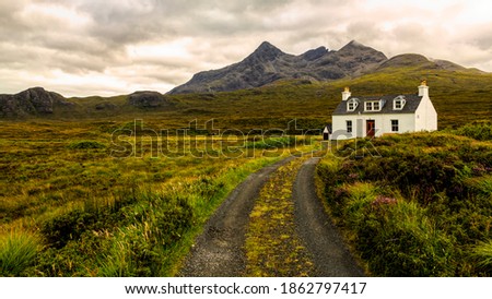 Alltdearg cottage at Sligachan on the Isle of Skye,Scotlandwith the mountain Sgurr Nan Gillean in the background.