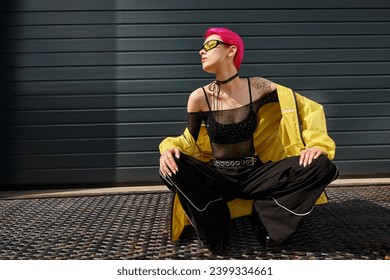 Youth, fashion and black woman with streetwear in an urban city parking lot  for design, brand