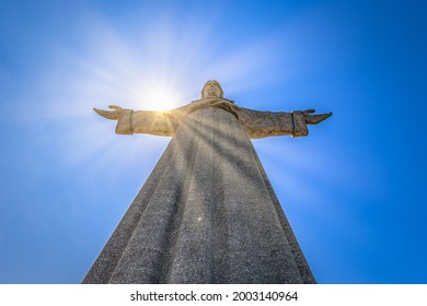 Almada - June 30, 2021: Christ the King statue in Almada, Portugal