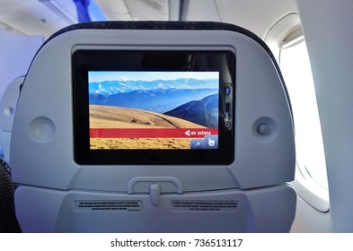 ALMATY, KAZAKHSTAN -25 AUG 2017- Inside The Business Class Cabin Of An Airplane From Kazakhstan Flag Carrier Air Astana (KC). Its Frequent Flyer Program Is Called The Nomad Club. 