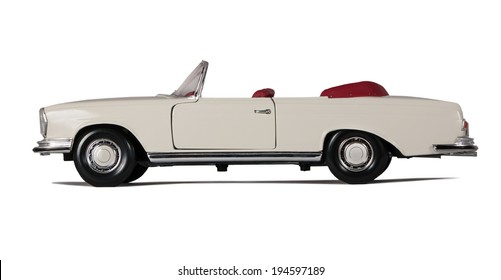 ALMATY, KAZAKHSTAN - May 20, 2014 - Vintage white car cabriolet Mercedes-Benz 280SE isolated on white background with shadow