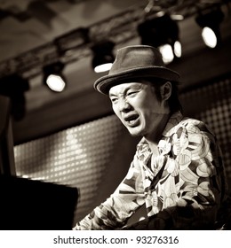 ALMATY, KAZAKHSTAN - MAY 6: Kenichi Ikeda and Root Soul Musical group. "The 4th International Jazzystan Festival. "Pray For Japan. We Are ONE". in Almaty Towers" May 06, 2011 in Almaty, Kazakhstan.