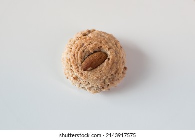 Almendrados, Dumplings Or Typical Biscuits Made From Almonds, Sugar And Egg Whites. Almond Cake Isolated Over White Background.