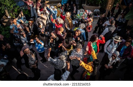 Almere Netherlands 9 October 2022 Multicultural Dancing People Shot From Above