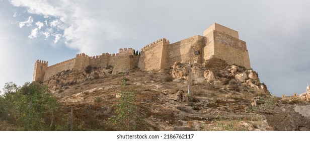 Almeria Spain - 09 14 2021: Panoramic Full And Main View At The Exterior Facade At The Alcazaba Of Almería, Alcazaba Y Murallas Del Cerro De San Cristóbal, Fortified Complex In Almería, Spain