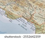 Almeria, Spain, a detailed atlas map, suitable to illustrate a travel destination or tourism background, world trade and economy