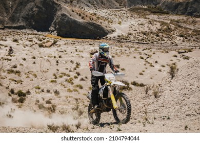 Almeria, Spain - May 5th 2021: Motocross Rider Riding In Tabernas Desert During Dunlop Xperience Showroom And Test In Almeria, Spain.