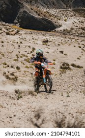 Almeria, Spain - May 5th 2021: Motocross Rider Riding In Tabernas Desert During Dunlop Xperience Showroom And Test In Almeria, Spain.