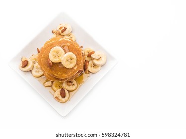 Almond Banana Pancake With Honey On White Background