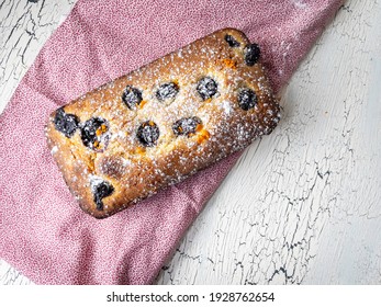 Almond Blueberry Lemon Mandarin Gluten Free Pound Cake On White Background Top View 
