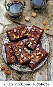 Almond Butter Brownies Dates With Almonds. Toning. Selective Focus