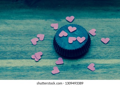 Almond Butter Cup With Pink Paper Hearts