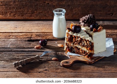 Almond Cake with milk on the table
