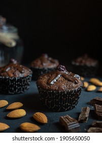 Almond Chocolate Cherry Muffins, Dark Photography