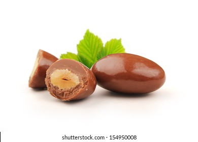 Almond chocolate dragees with clipping path