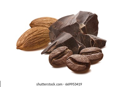 Almond Chocolate Mocha Coffee Beans Isolated On White Background