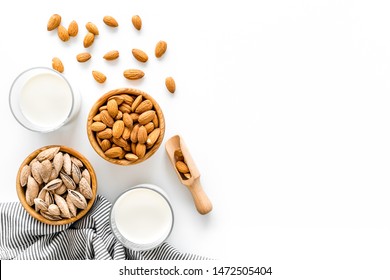 Almond For Cooking Milk On White Background Top View Mockup