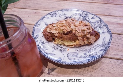 Almond Croissant Butter On Vintage Plate