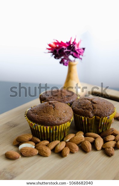 Almond Cupcakes Flower Vase Stock Photo Edit Now 1068682040