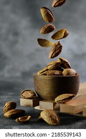 Almond Levitation In Still Life Photography Concept.