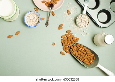 Almond milk and flour with almonds - Shutterstock ID 630032858
