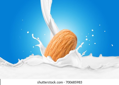 Almond With Milk Splash And Milk Pour