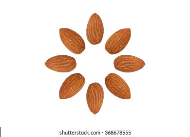 almond nut fruit organic healthy snack vegan isolated white background vegetarian oil milk vegetable flat lay
