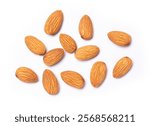 Almond nuts isolated on white background. Top view.