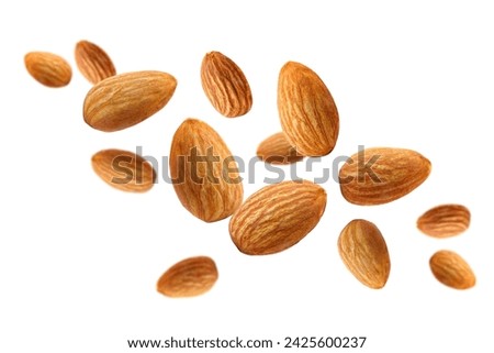 Almond nuts isolated on white background. Almond fly.