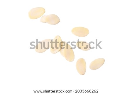Almond piece slice   isolated  on white background  with clipping path.topview
