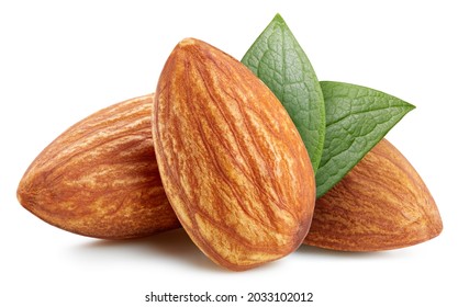 Almond raw piece. Almond full macro shoot nuts healthy food ingredient on white isolated. Almond Clipping path - Shutterstock ID 2033102012
