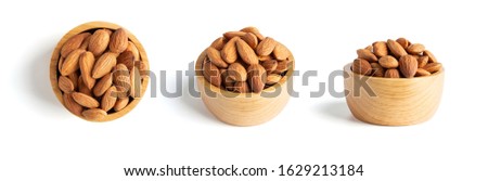 almond three collection set wooden cup  All degree with white isolated 