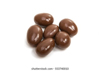 almonds in chocolate glaze on a white background