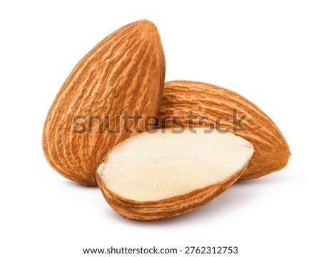 Almonds nut with slice isolated on white.