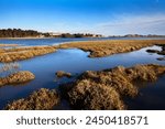 Alnmouth across the Aln Estuary, Northumberland, England, United Kingdom, Europe