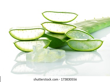 Aloe Vera Fresh Leaf Isolated White Background