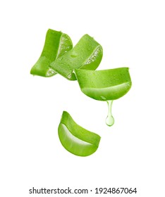 Aloe Vera Gel Dripping From Aloe Vera Slice Isolated On White Background