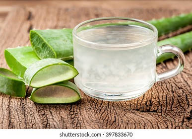 Aloe Vera Healthy Drink On Wooden Background