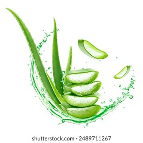 Aloe vera juice splashing isolated on white background