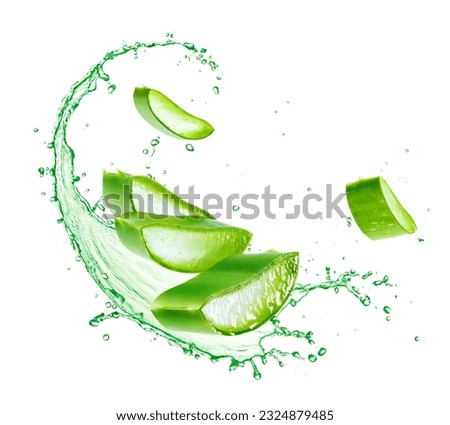 Aloe vera juice splashing over white background