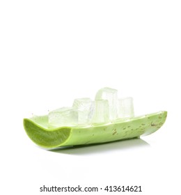 Aloe Vera Leaf And Slice Isolated On White Background, Fresh Aloe Vera Is Natural Remedy For Sunburn Relief And Cure Many Things.