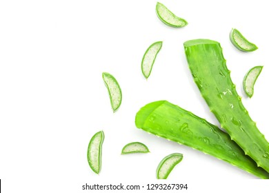 Aloe Vera Slice Top View On White Background.