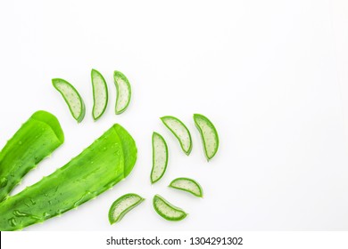 Aloe Vera Slice Top View On White Background.